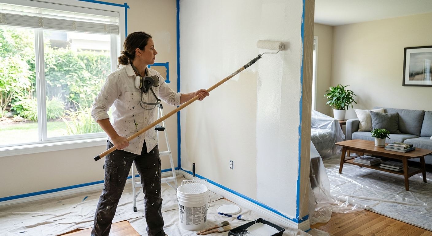 Peintre professionnel au travail a Notre-Dame-de-Lourdes, Quebec