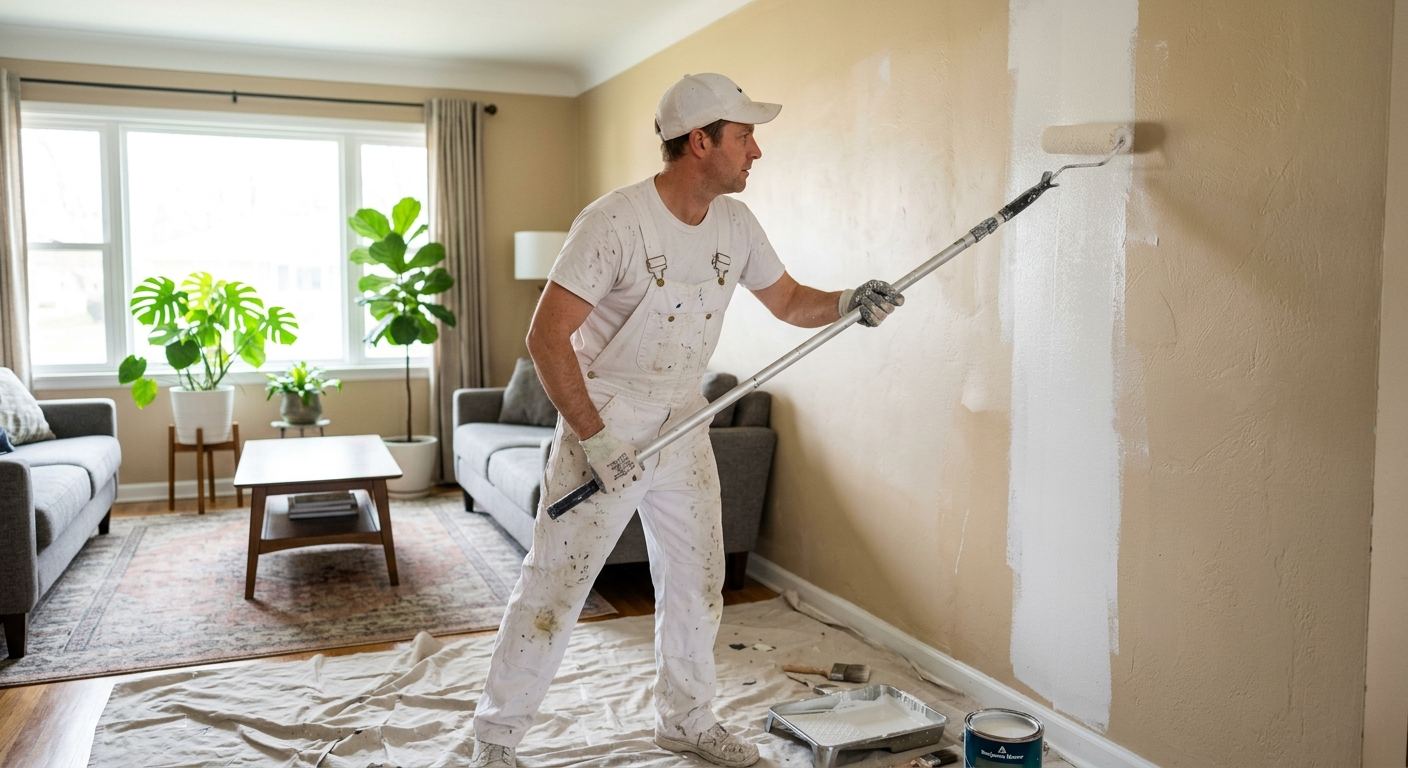Peintre professionnel au travail a Saint-Roch-de-Richelieu, Quebec