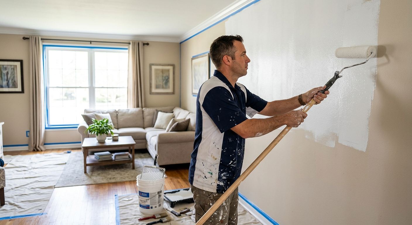 Peintre professionnel au travail a Pincourt, Quebec