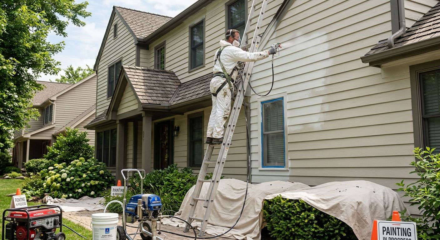 Peintre professionnel au travail a Akwesasne, Quebec