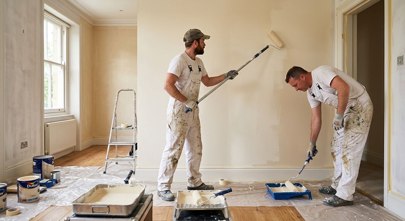 Peintre professionnel au travail a Rougemont, Quebec